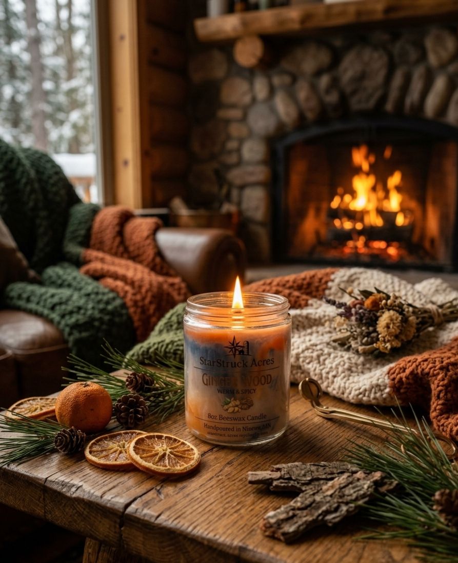 Gingerwood Marbled Beeswax Candle | Warm Spiced Wood Scent | Hand-Poured