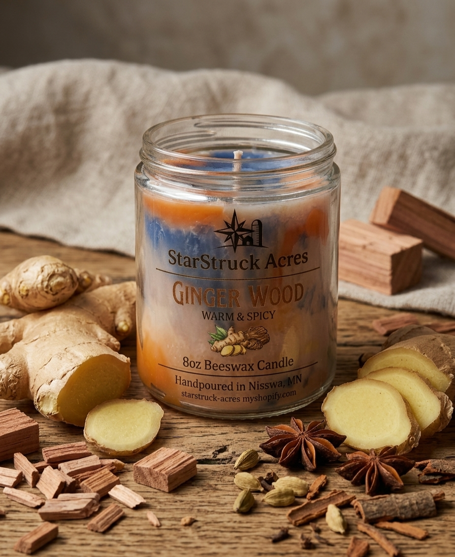 Gingerwood Marbled Beeswax Candle | Warm Spiced Wood Scent | Hand-Poured