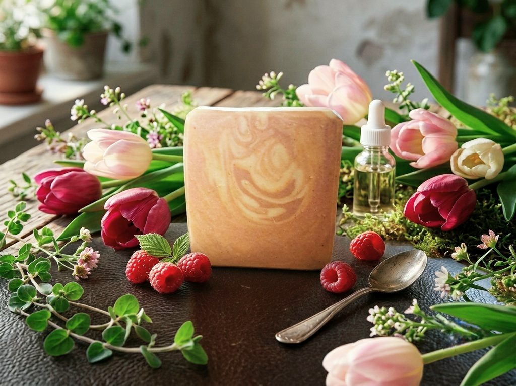 Raspberry Tulips Goat Milk Soap – Award-Winning Natural Bar with Tallow, Jojoba Beads