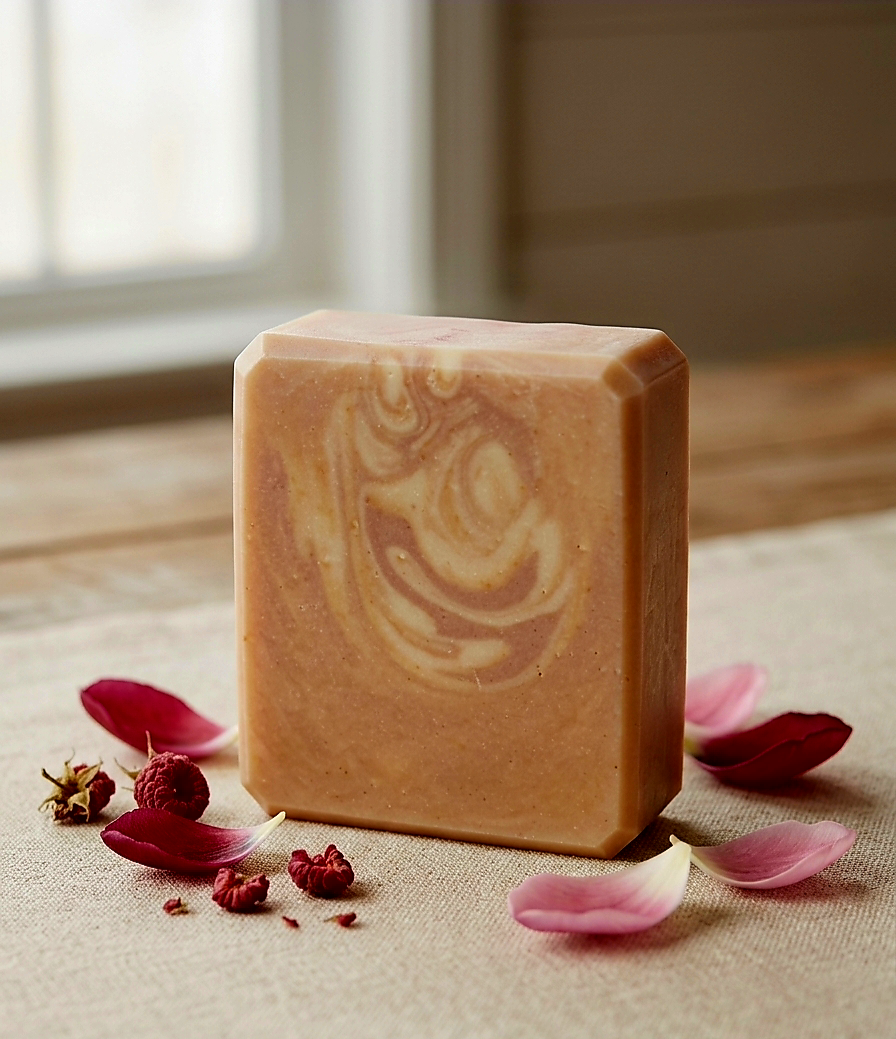 Raspberry Tulips Goat Milk Soap – Award-Winning Natural Bar with Tallow, Jojoba Beads