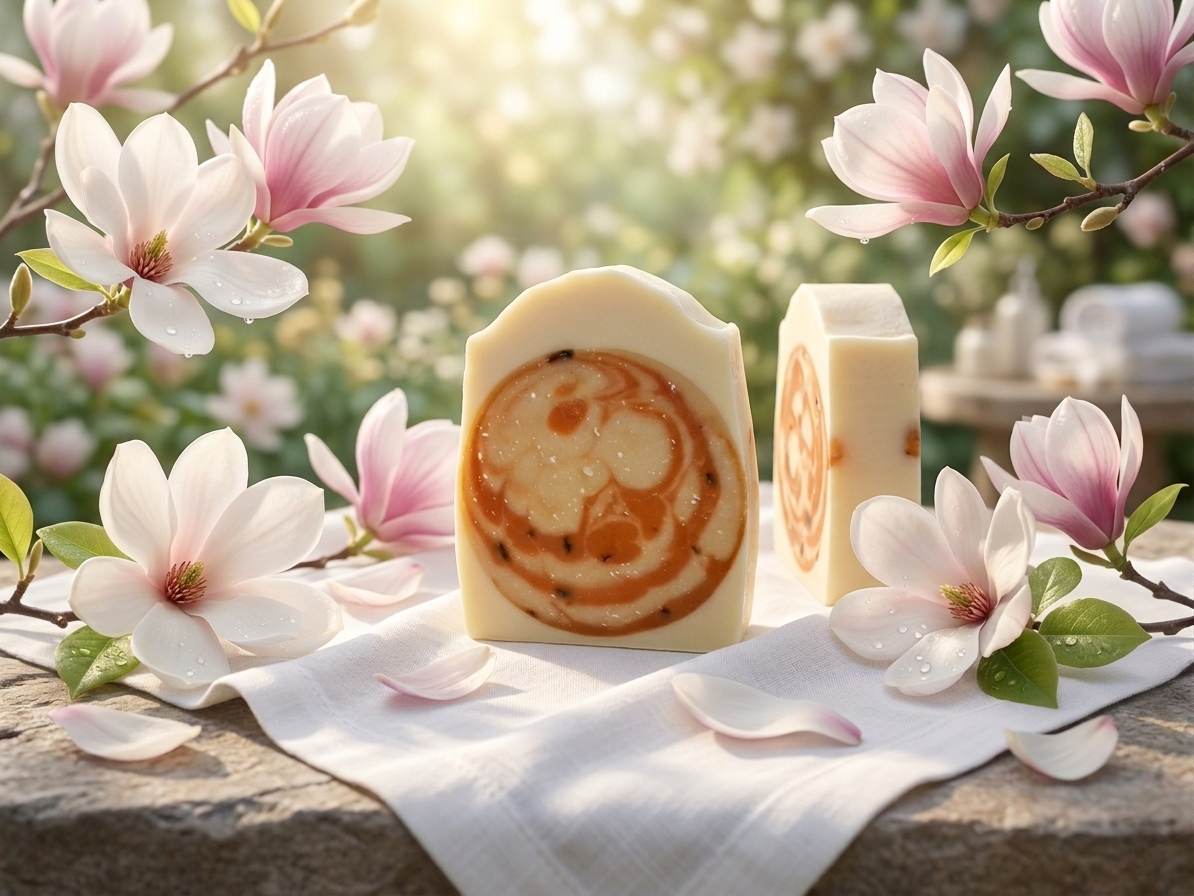 StarStruck Acres Magnolia Soap bar unwrapped showing creamy texture